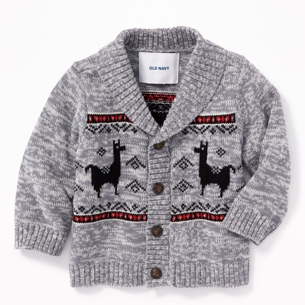 Old Navy Gray Kids Cardigan with Llama Design